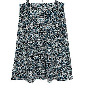 Kasper Womens A-Line Skirt Blue White Black Geometric Floral Print L